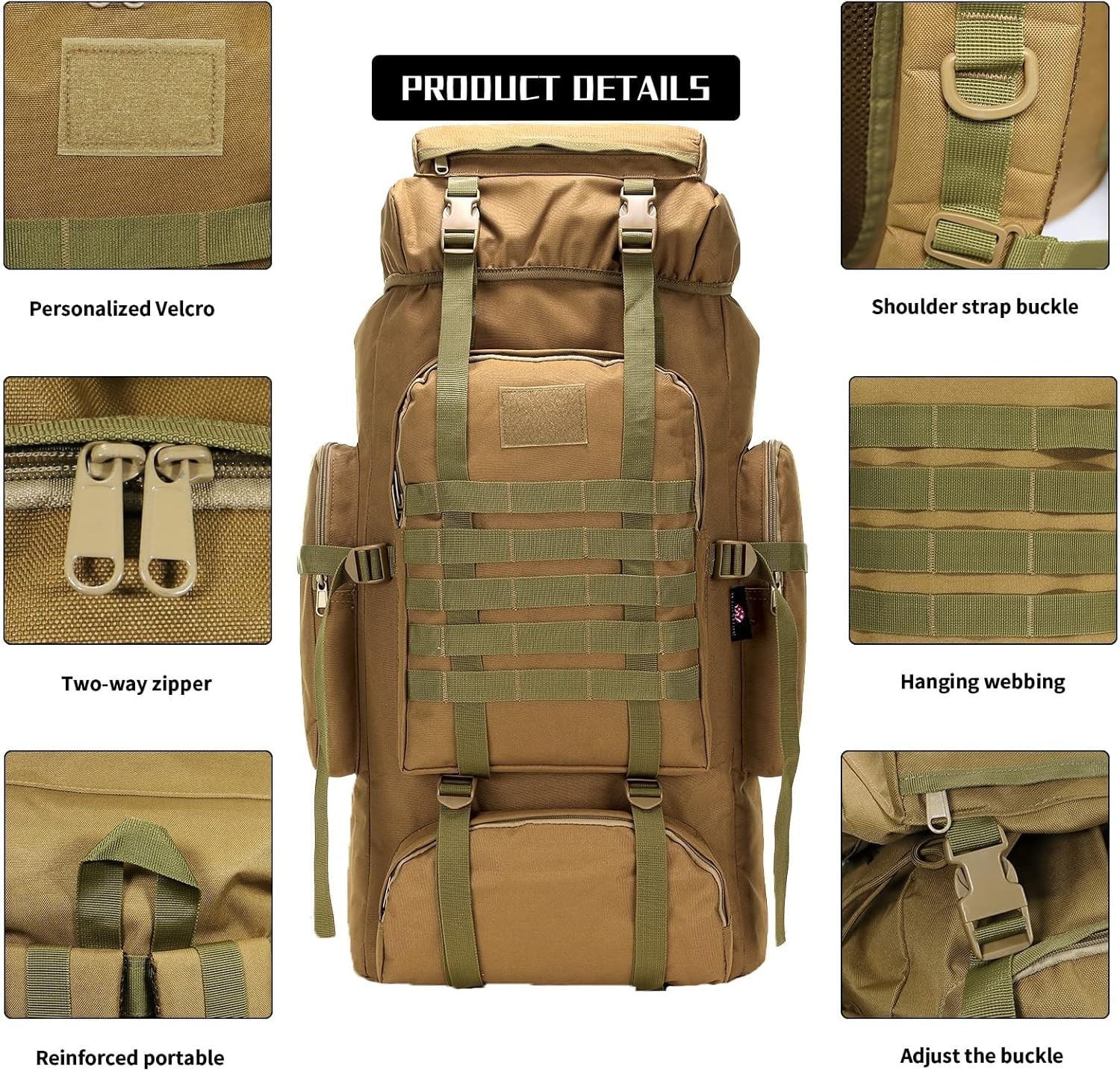 80L/100L Outdoor Hiking Military Tactical Backpack Camping Rucksack Trekking Bag
