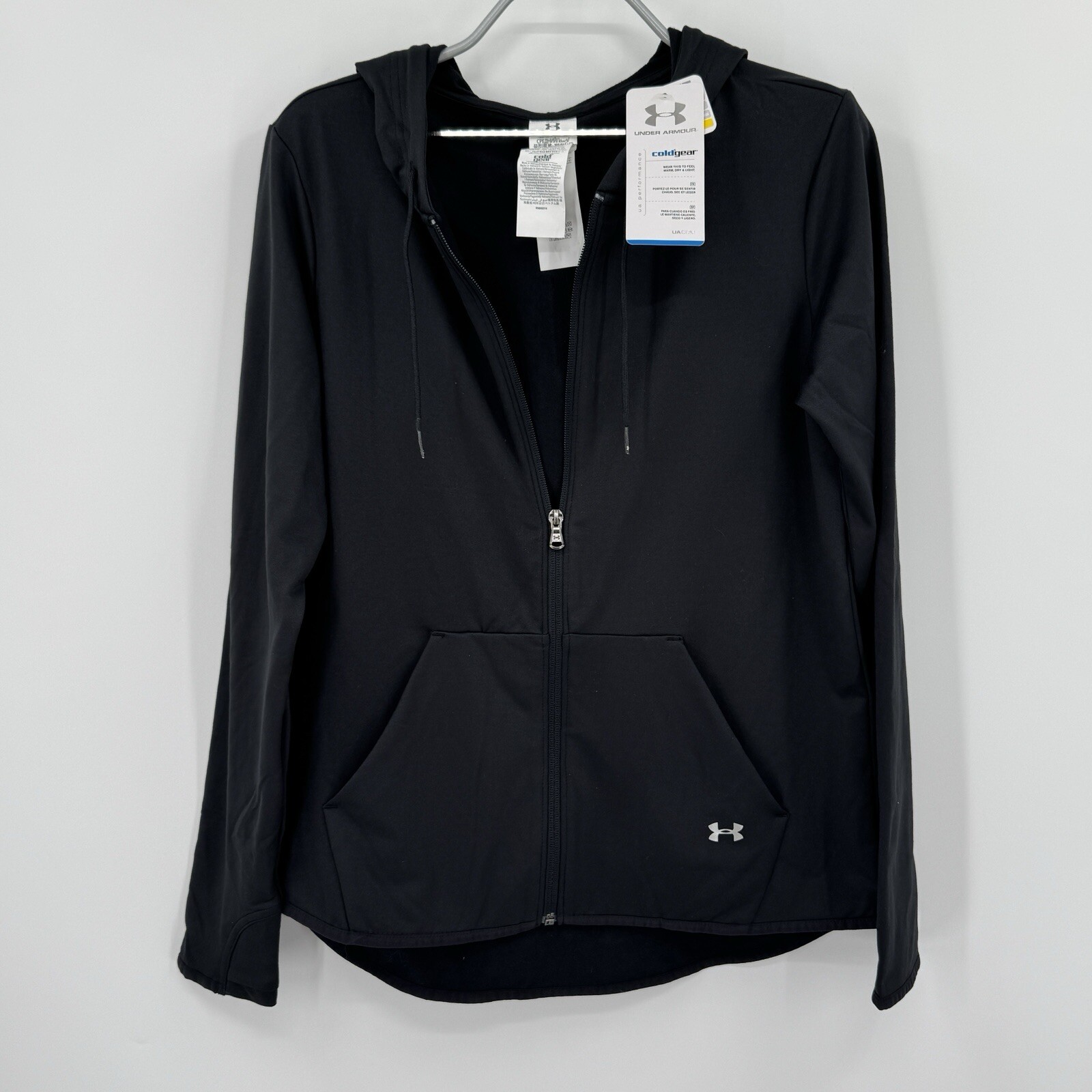 Under Armour Cold Gear Full Zip Hooded Jacket sz L Women’s in Black Fleece Lined