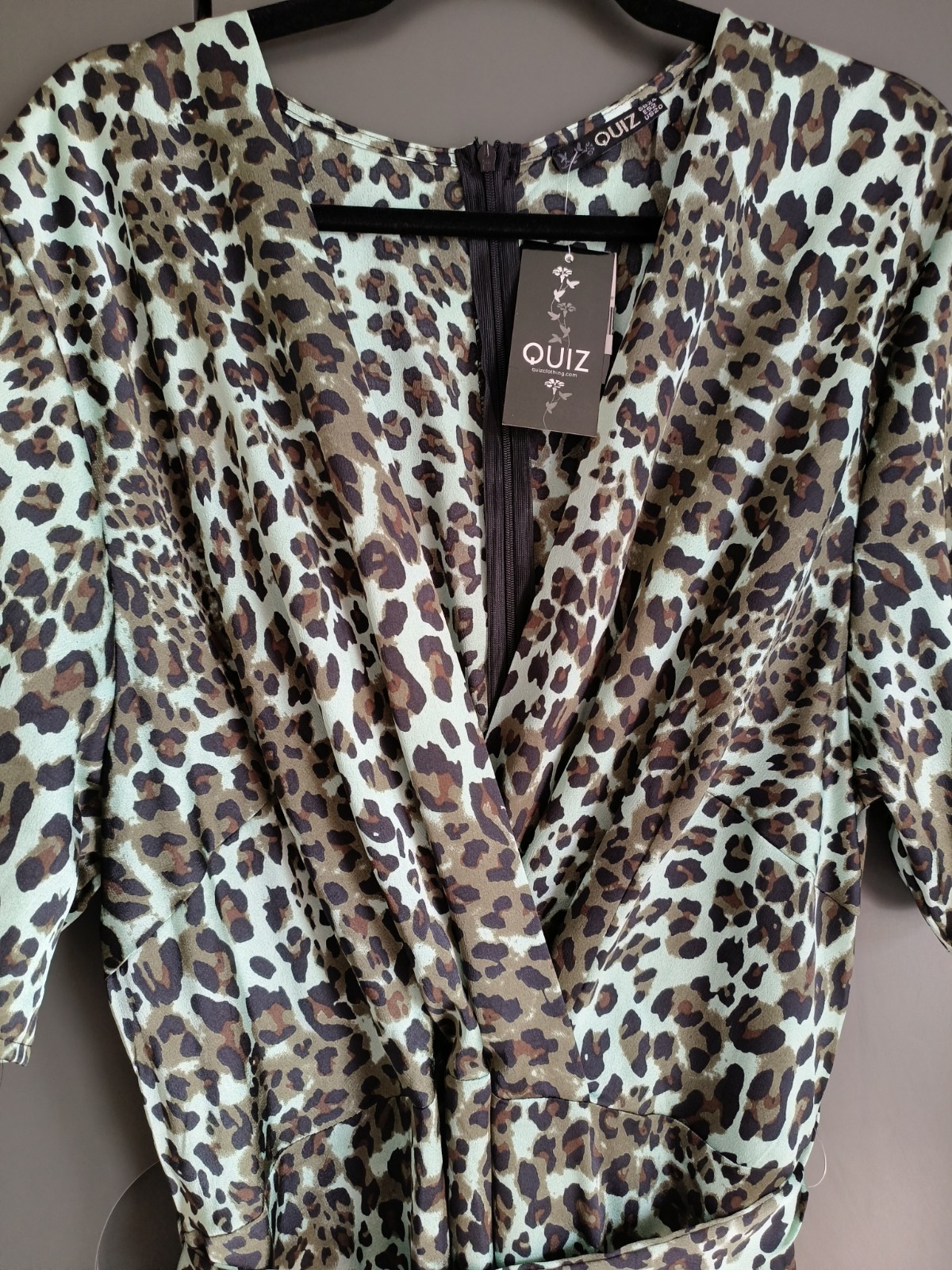 Quiz Green Satin Leopard Print Long Dress UK Size 24 New with Tags