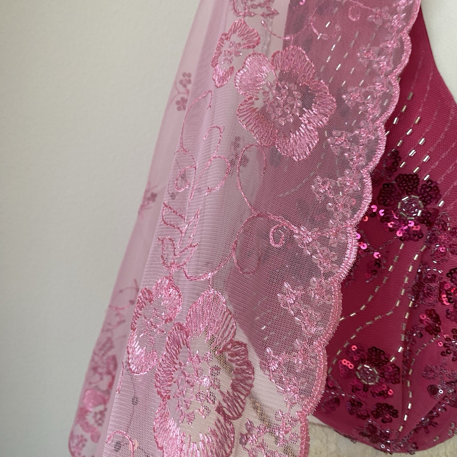 Pink Mesh Sheer Shawl Wrap Floral Embroidered Sequin Women’s Embellished Scarf