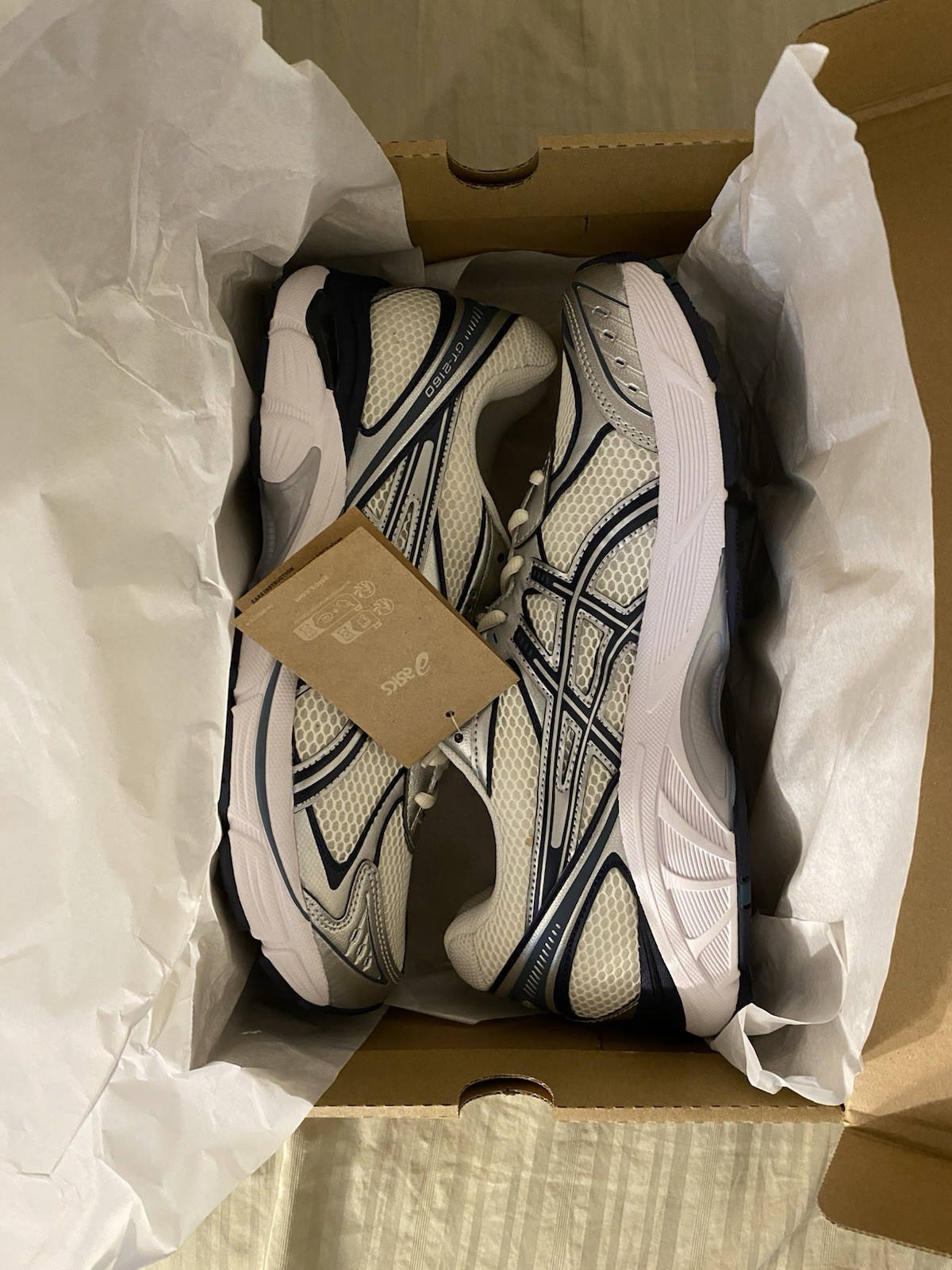 Asics Gel-2160 Cream/Raw Indigo Blue Mesh Running Sneakers Men’s SIZE 10