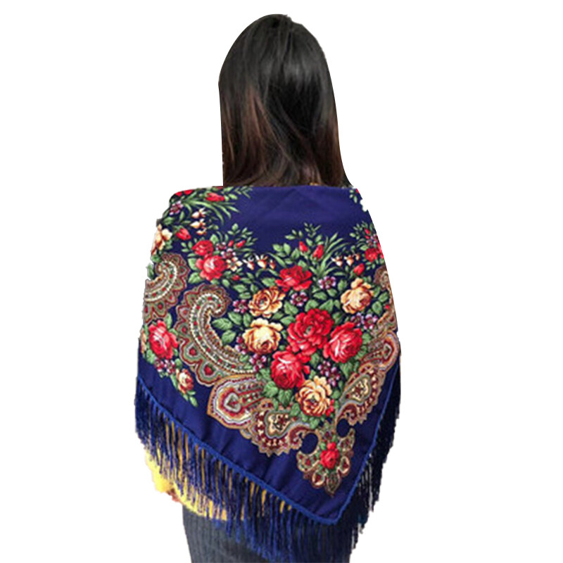 Ethnic Style Shawl Print Square Scarf Cotton Scarf Retro Tassel Shawl Women