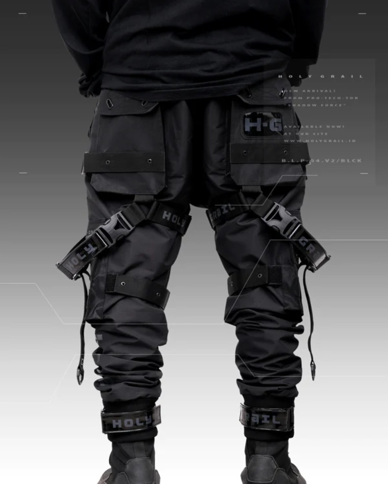 Men’s Black Streetwear Techwear Heavy Cargo Trouser Pants H-G B.L.P-04.V2/BLCK