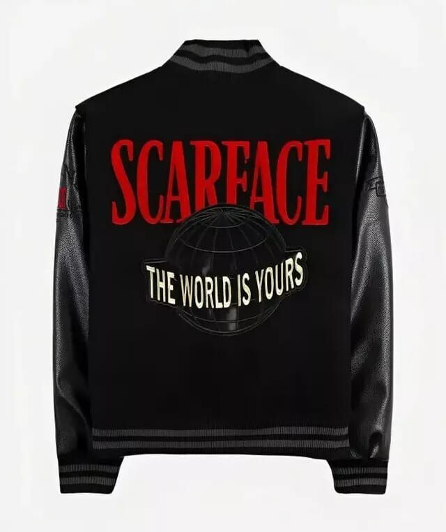 Gift For Him/Her. Scarface Tony Montana The World Is Yours Black Varsity Jacket