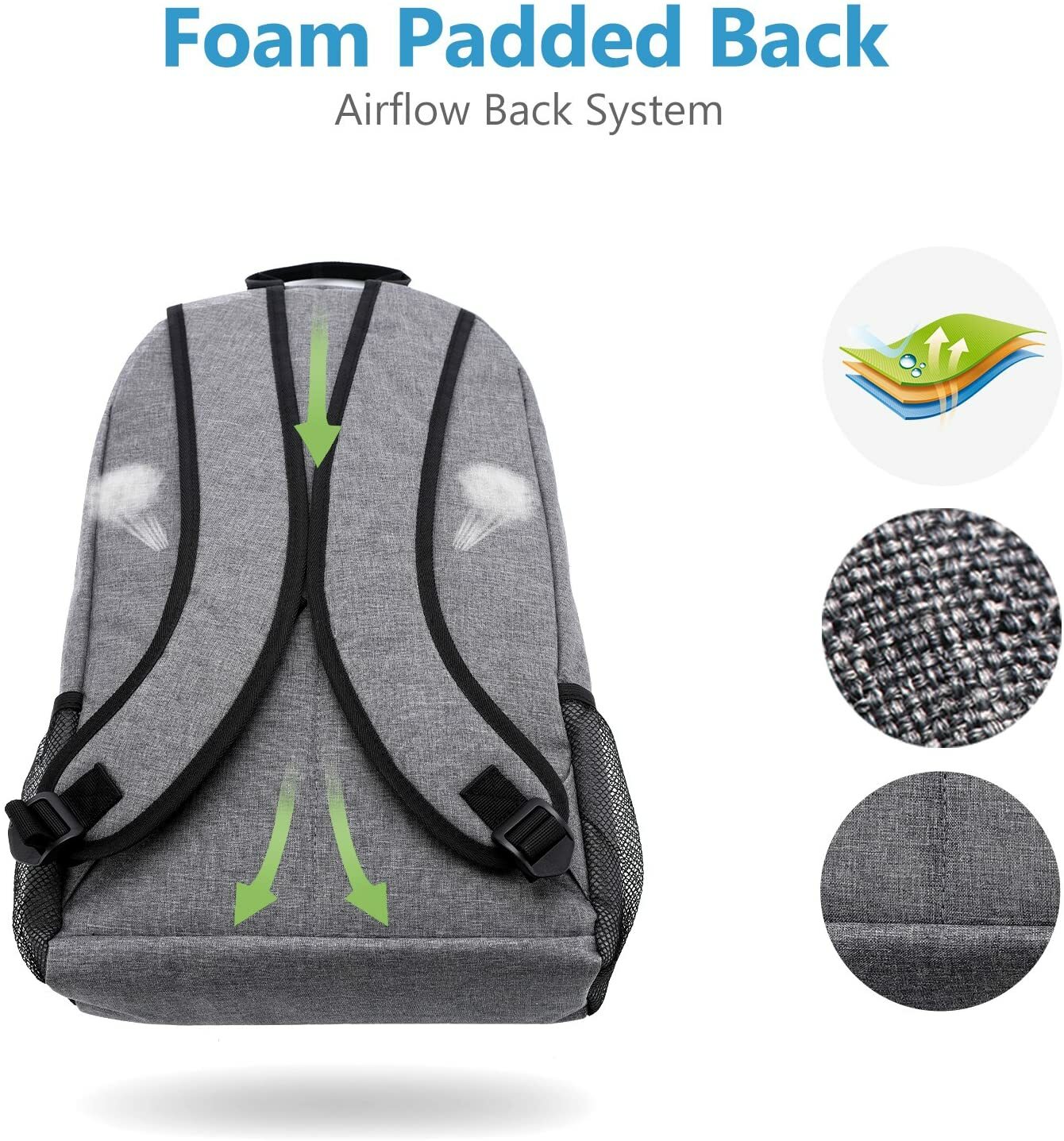 New Large Grey Business Laptop Waterproof Backpack Travel College School Bag