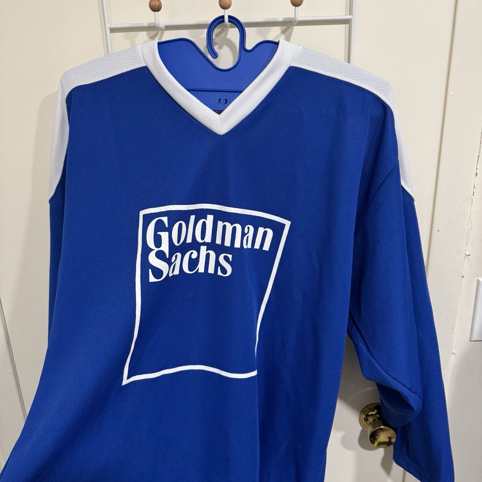 Rare Goldman Sachs Blue & White Hockey Jersey Investment Banking Men’s Size XL