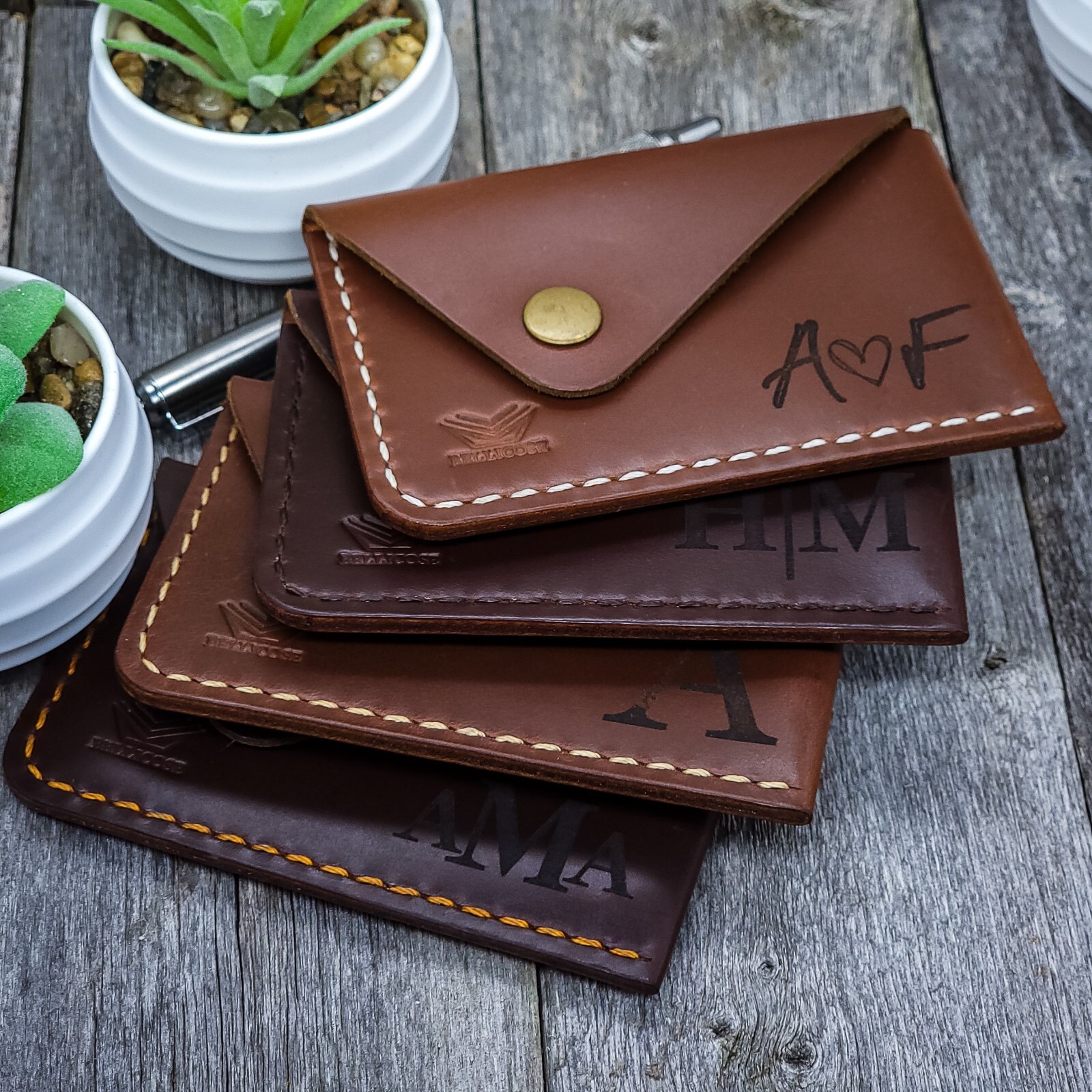 Compact Cards Holder Wallet Front Pocket Snap Leather Wallet Case Gift Engraving