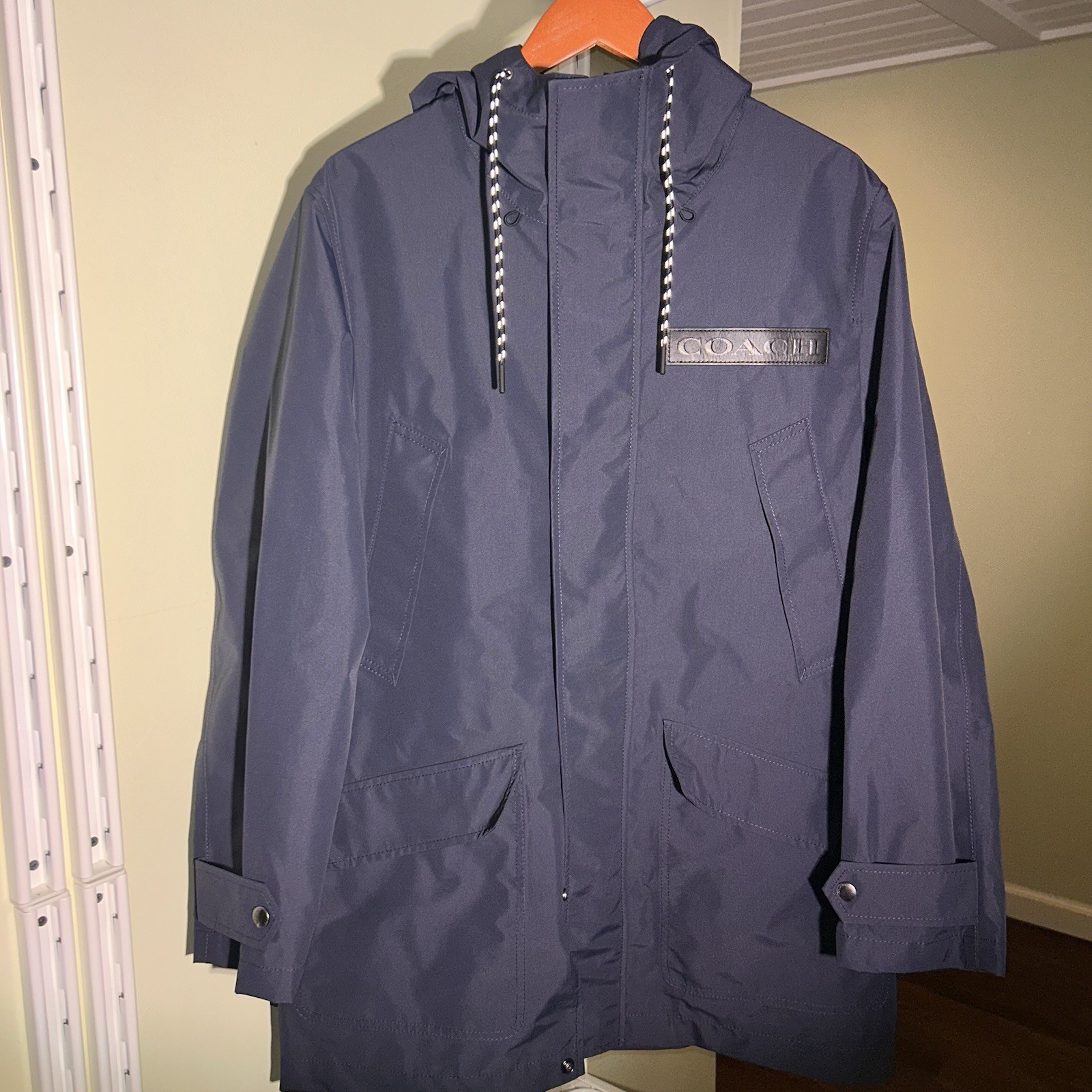Coach Layer Parka C7813 Men’s M Navy Hooded Jacket NWT Water Resistant MSRP $698