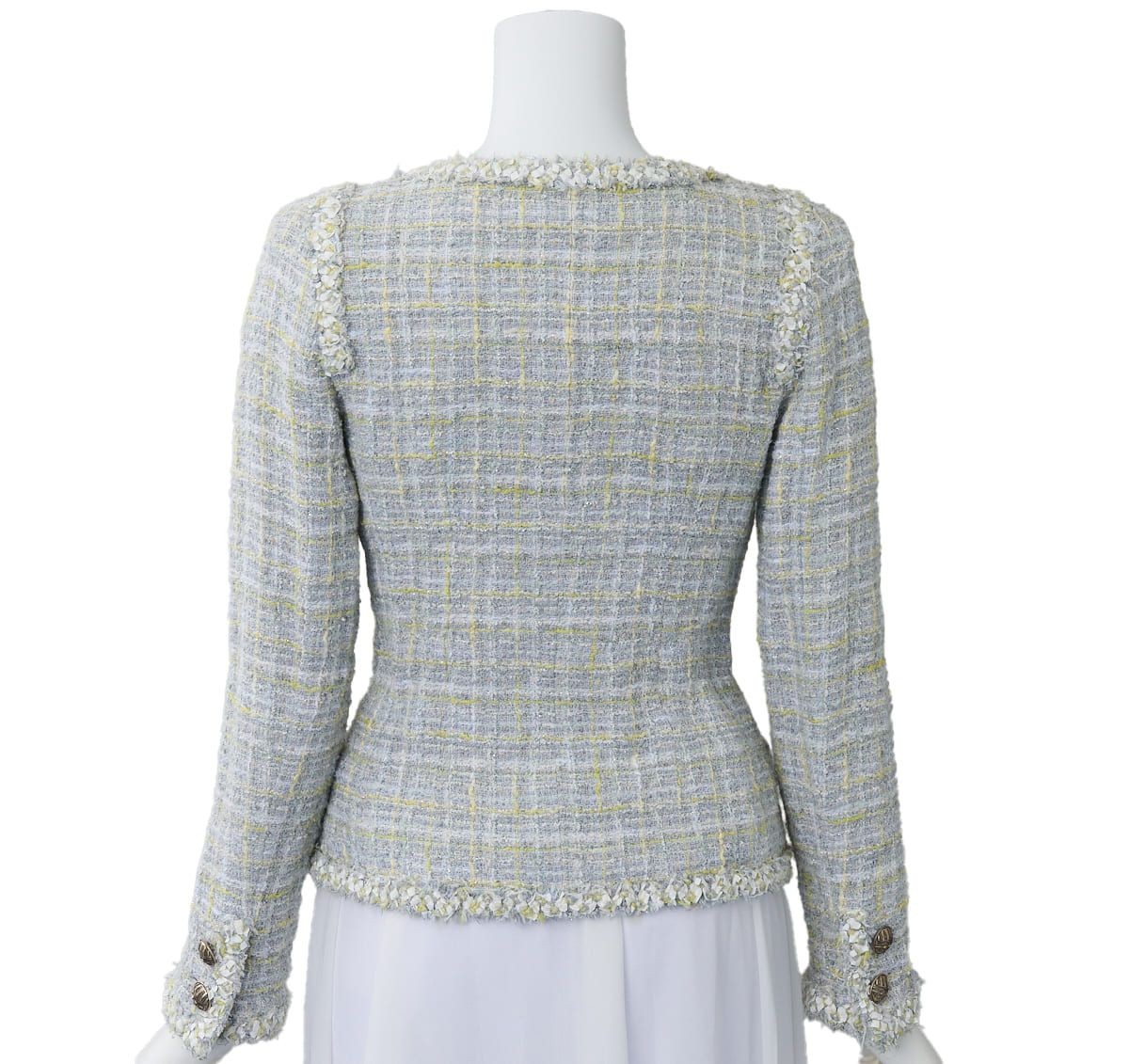 [Returns accepted] CHANEL Coco Button Tweed Collarless Jacket Outerwear 34 Blue