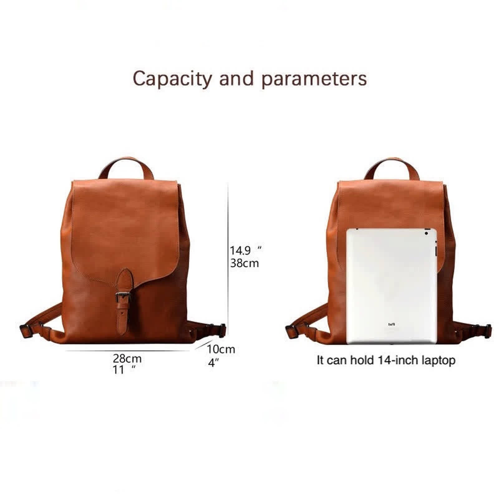 Erivis Women’s Brown Backpack Leather Durable Buckles Zipper Pockets