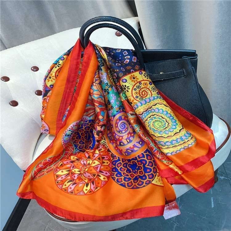 Faux Silk Long Scarf Shawl Sun Protection Beach Wrap Travel Cover for Women