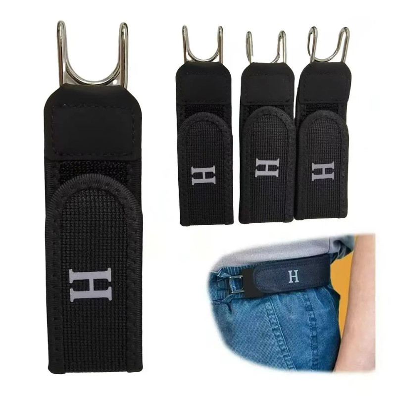 2PCS Tactical Metal Hook Elastic Belt Buckle-Less Invisible Waist Belt Closure