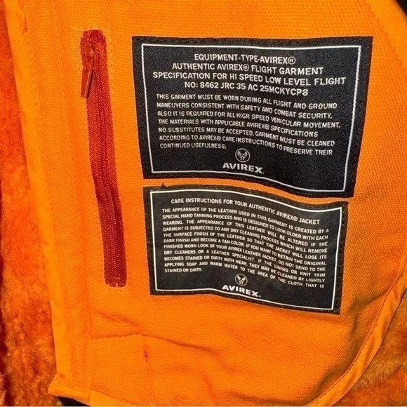 Avirex USA Mens Orange Leather B-3 Bomber Shearling Flight Jacket Size S to 3XL