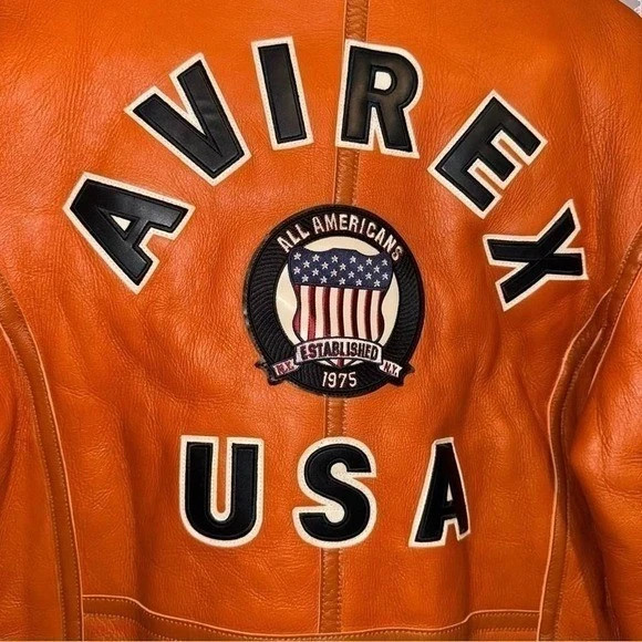 Avirex USA Mens Orange Leather B-3 Bomber Shearling Flight Jacket Size S to 3XL