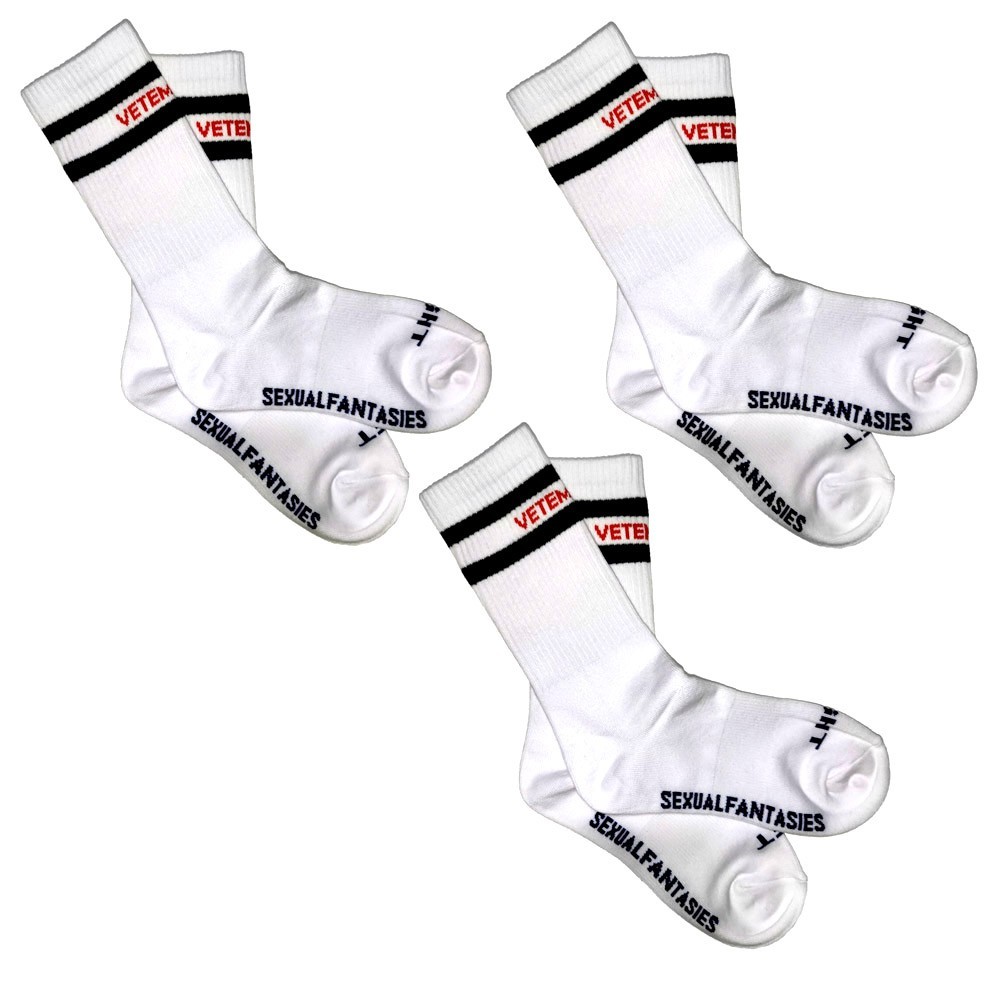 3-Pack VETEMENTS Sexual Fantasies Men’s Socks – White – One Size – Free Shipping