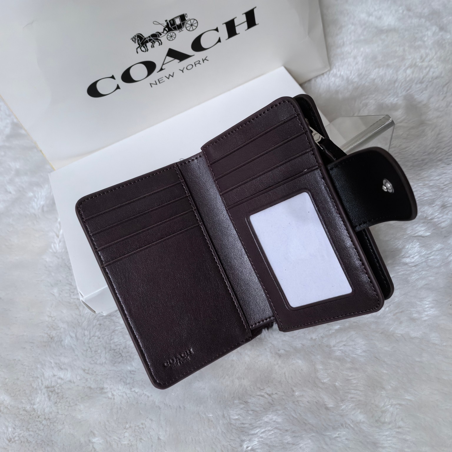COACH Medium Corner Zip Wallet With Signature CM241 Black outlet New
