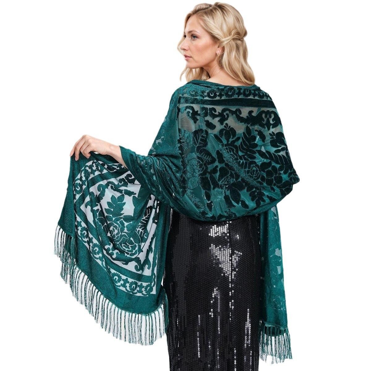 Velvet Tassel Scarf Ethnic Style Long Shawl Wrap Women Qipao Cape Warm Cover