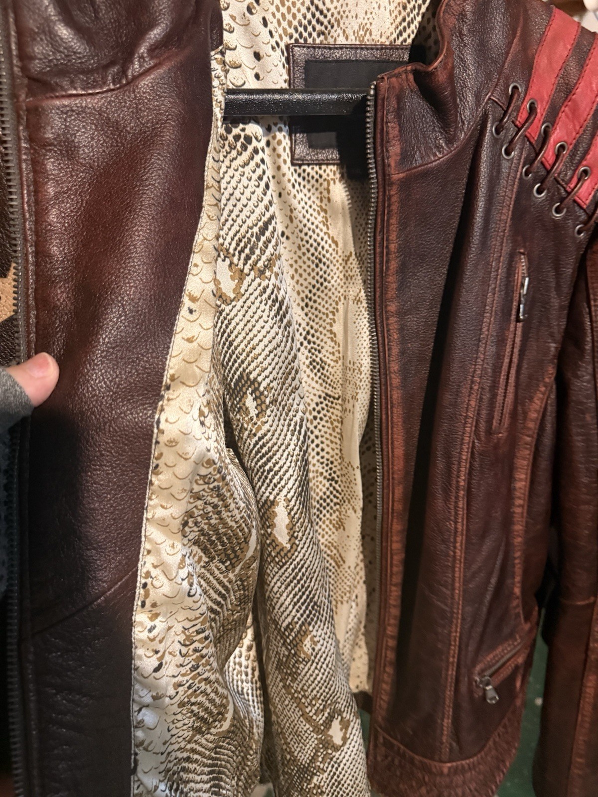 RARE FIND! Bellows Leather XXL Brown Lined Zip Stand-Up Collar Motorcycle Jacket