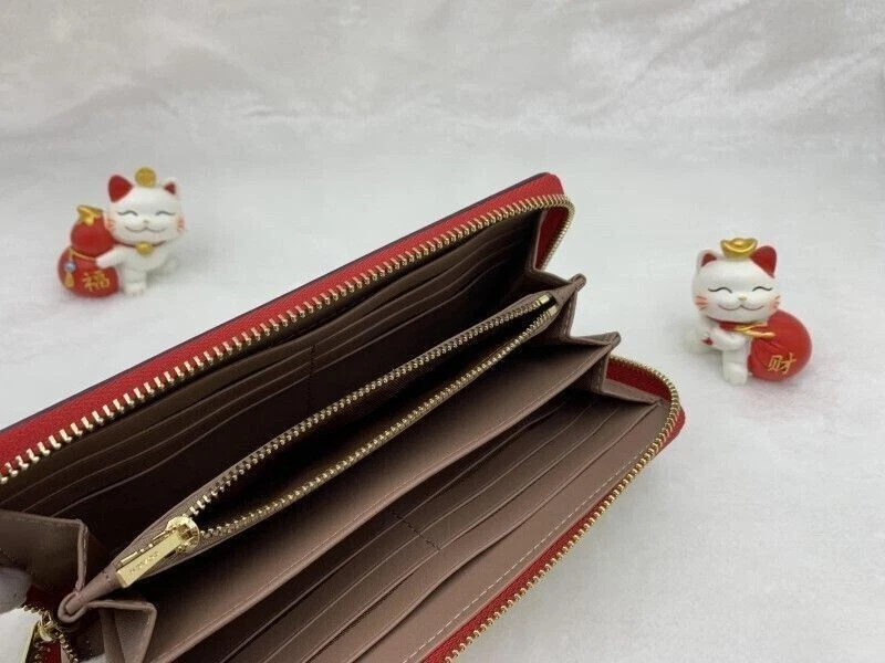 Coach CF406 Long Zip Around Wallet OUTLET Leather White Cherry