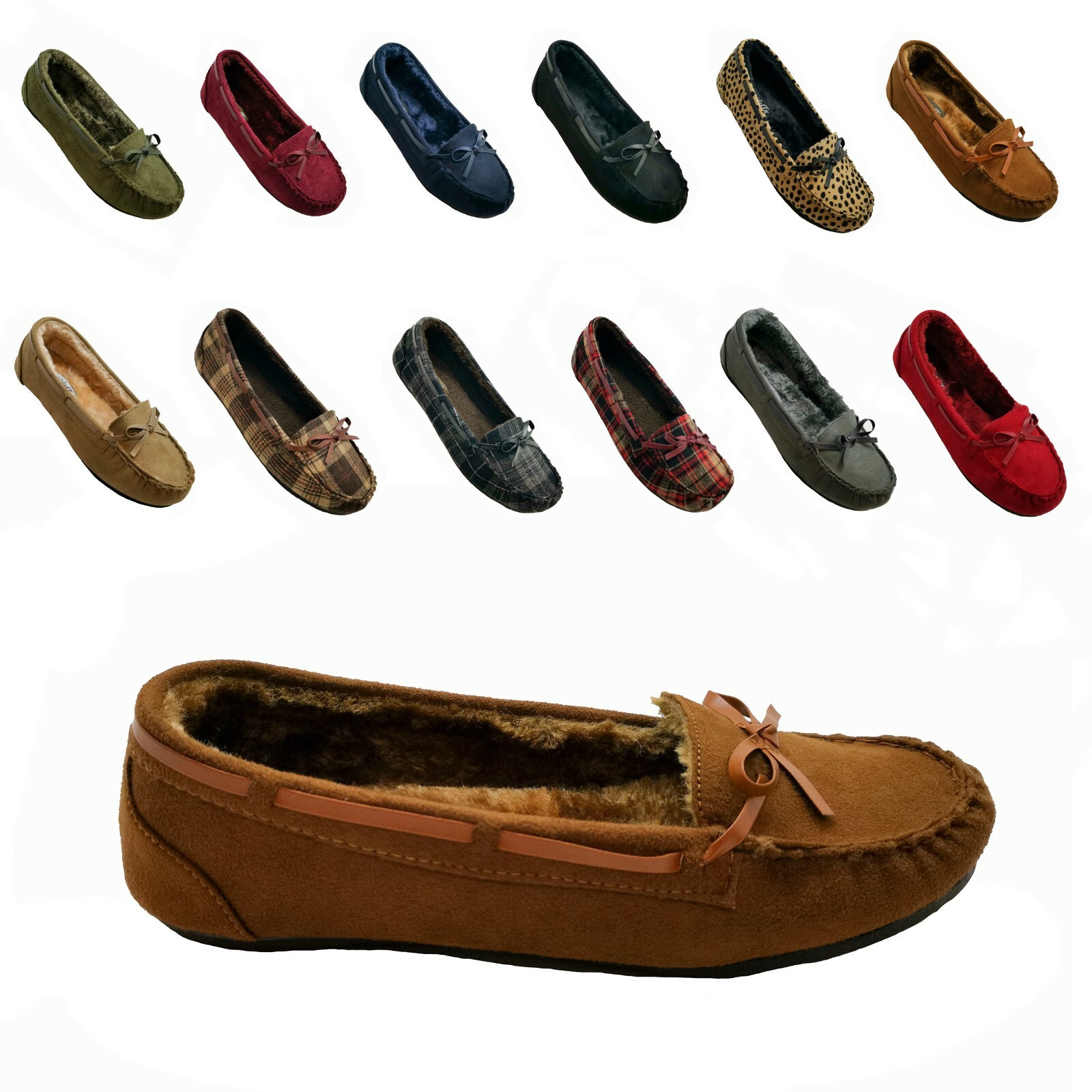 Moccasins Women Slip On Indoor Outdoor Shoe Slipper Fur Loafer #985