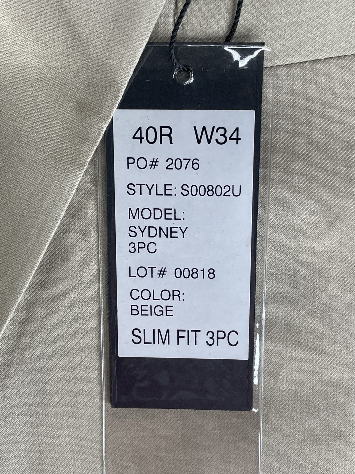 Capitano Men 3 Piece Suit Beige Size 40R/W34 Sydney Slim Fit Single Breasted