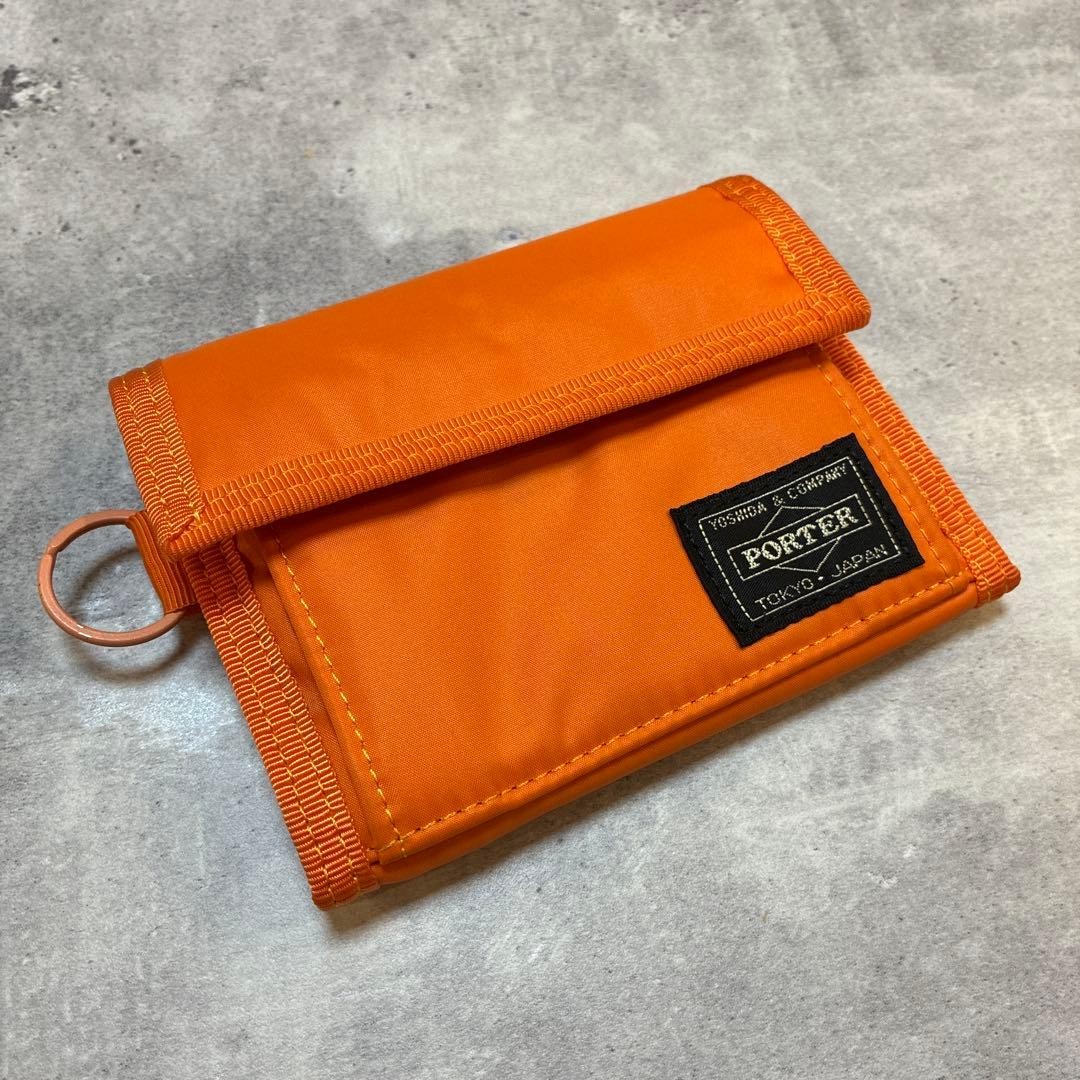 Porter Capsule Bifold Wallet Orange Leather Used with Wear