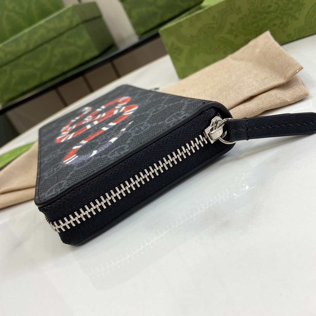GG Black Supreme Canvas Kingsnake Zip Around Long Wallet 19*10*2.5