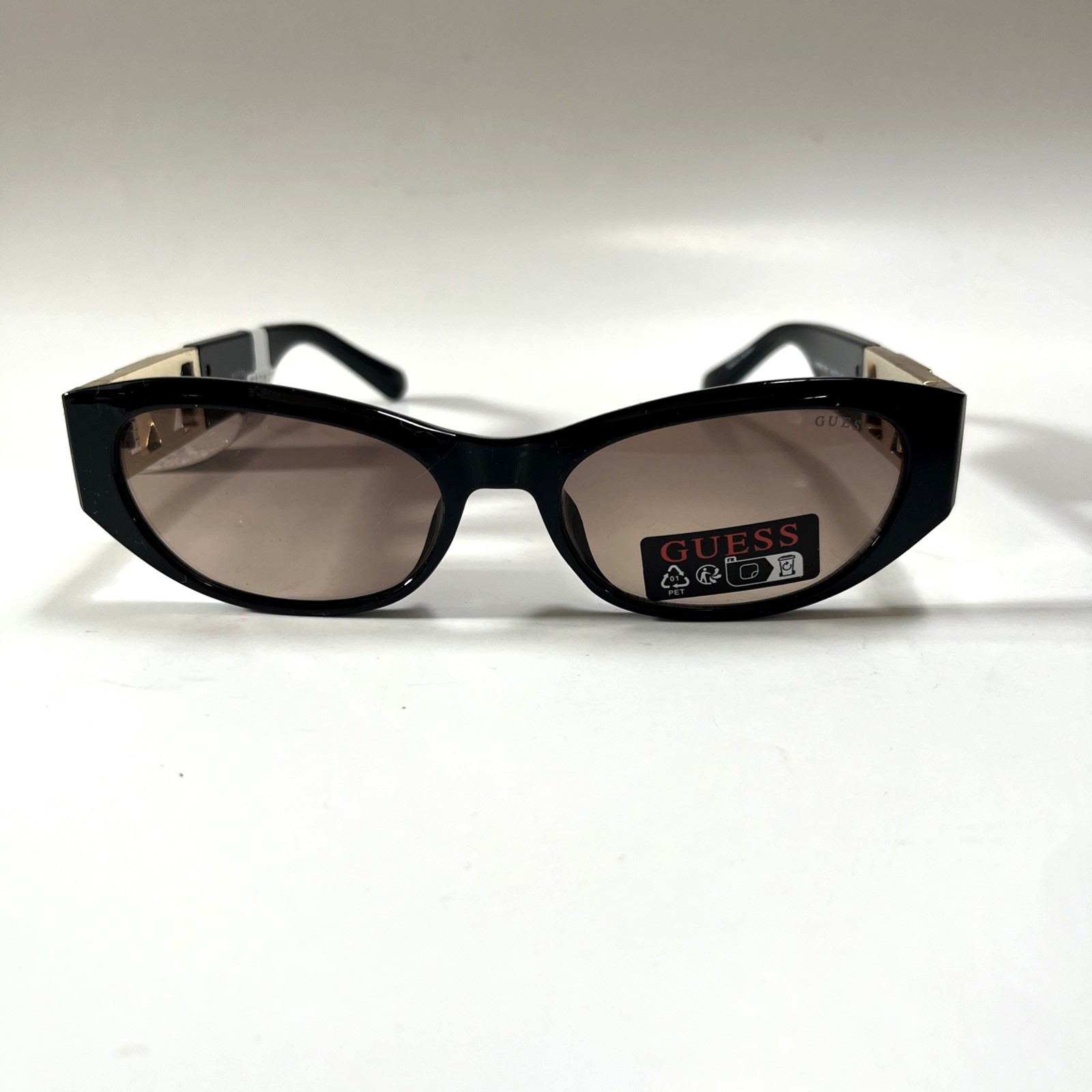 New GUESS Slim Sunglasses GO00087 Acetate Black Gold Logo Brown Lens