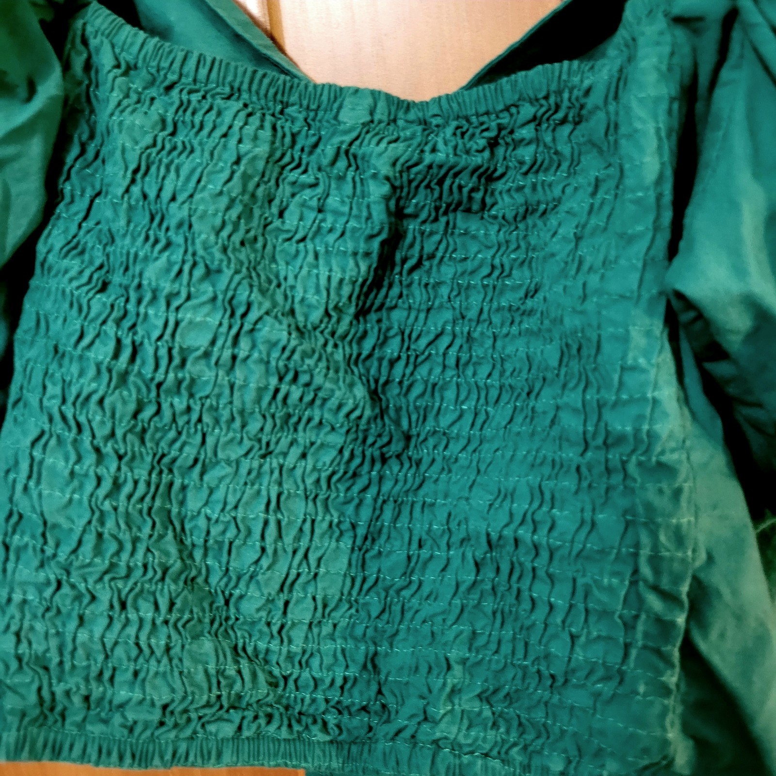Sim & Sam Women’s XL Green Puff Sleeve Smocked Crop Top Boho Festival Cotton
