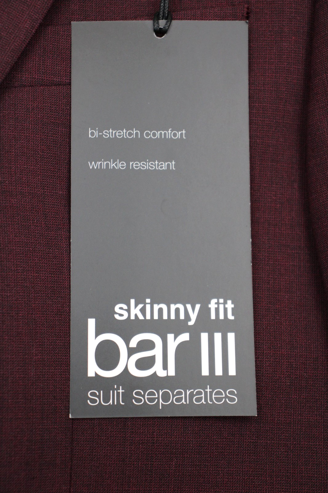 Bar III Suit Jacket 40 L Mens Skinny Fit Burgundy Red Wool Peak Two Button NWT