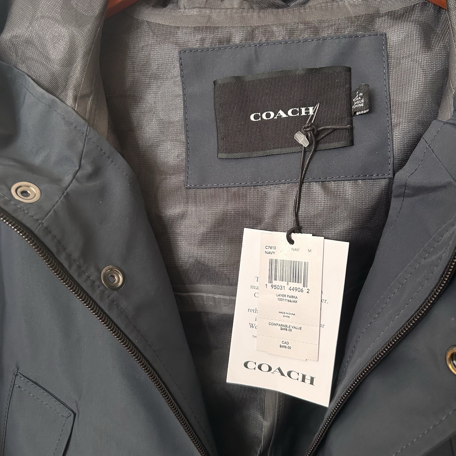 Coach Layer Parka C7813 Men’s M Navy Hooded Jacket NWT Water Resistant MSRP $698