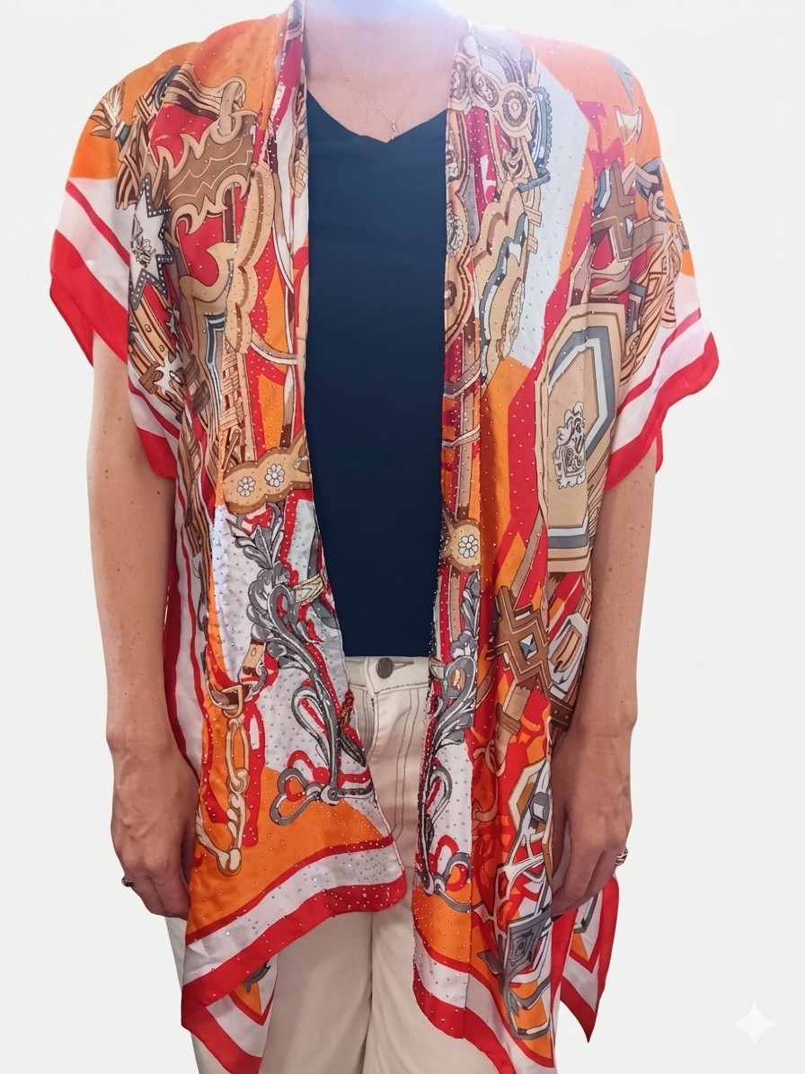 Adrienne Vittadini Women’s Multicolor Geometric Beaded Shawl/Wrap With Hat