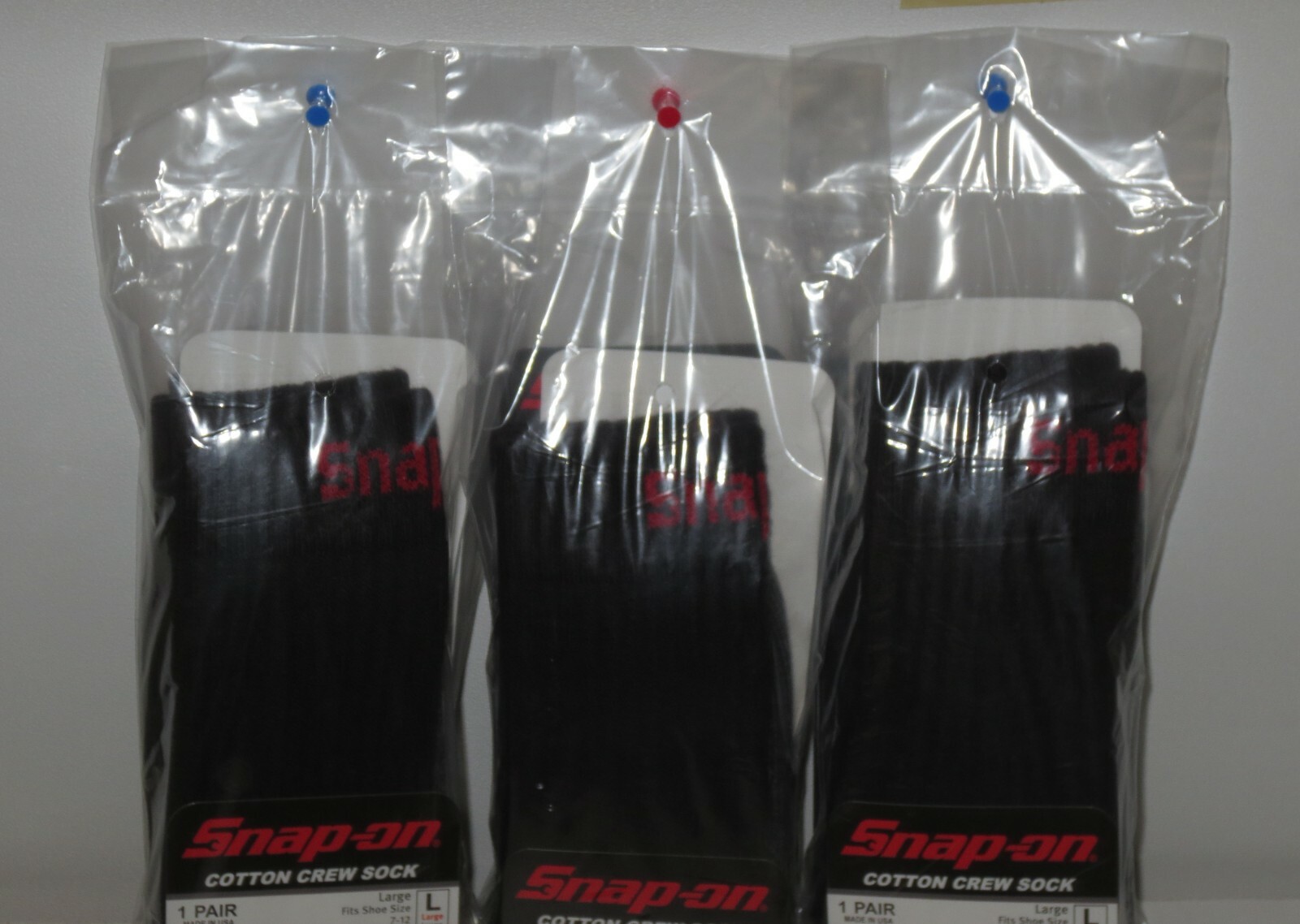 6 PAIRS – Snap-On Crew Socks Men’s BLACK – LARGE ~ FREE SHIP ~ MADE IN USA *NEW*