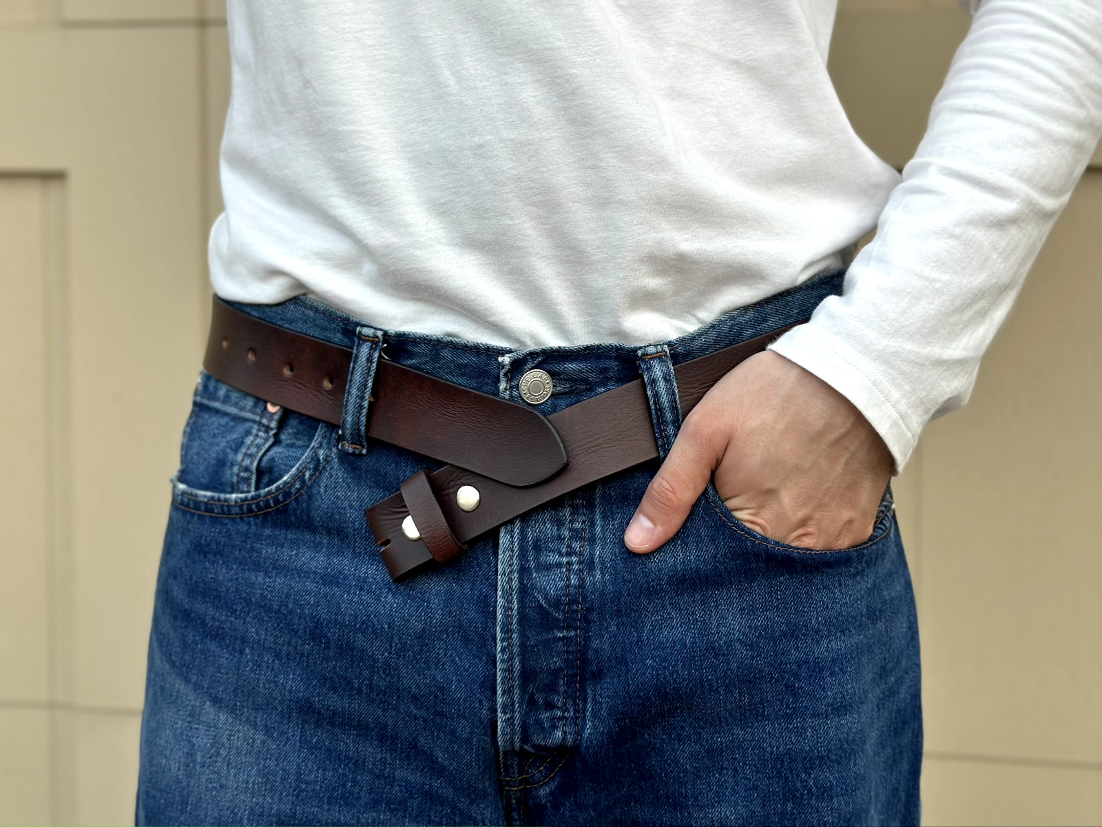 Handmade Genuine Men’s Belt Full Grain Leather Without Buckle Heavy Duty Western