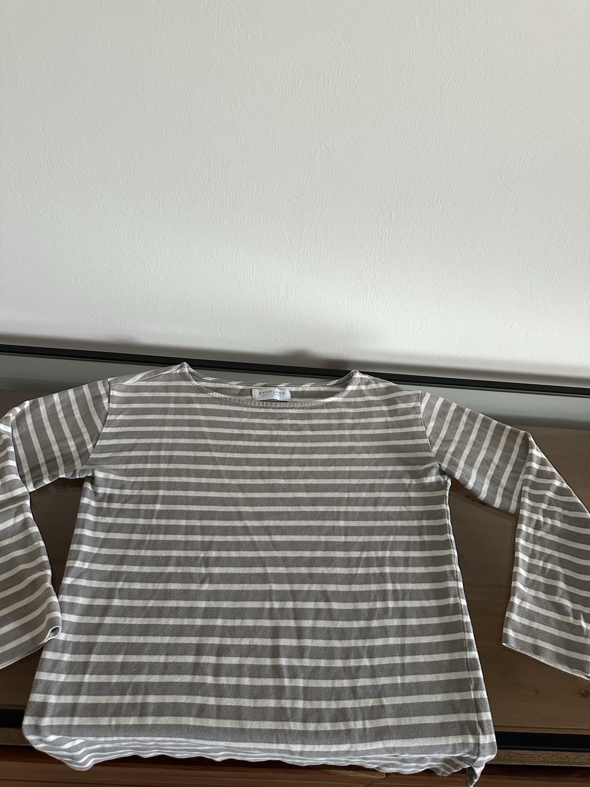 Everlane Gray Striped 100% Cotton Long Sleeve Shirt Top Size S