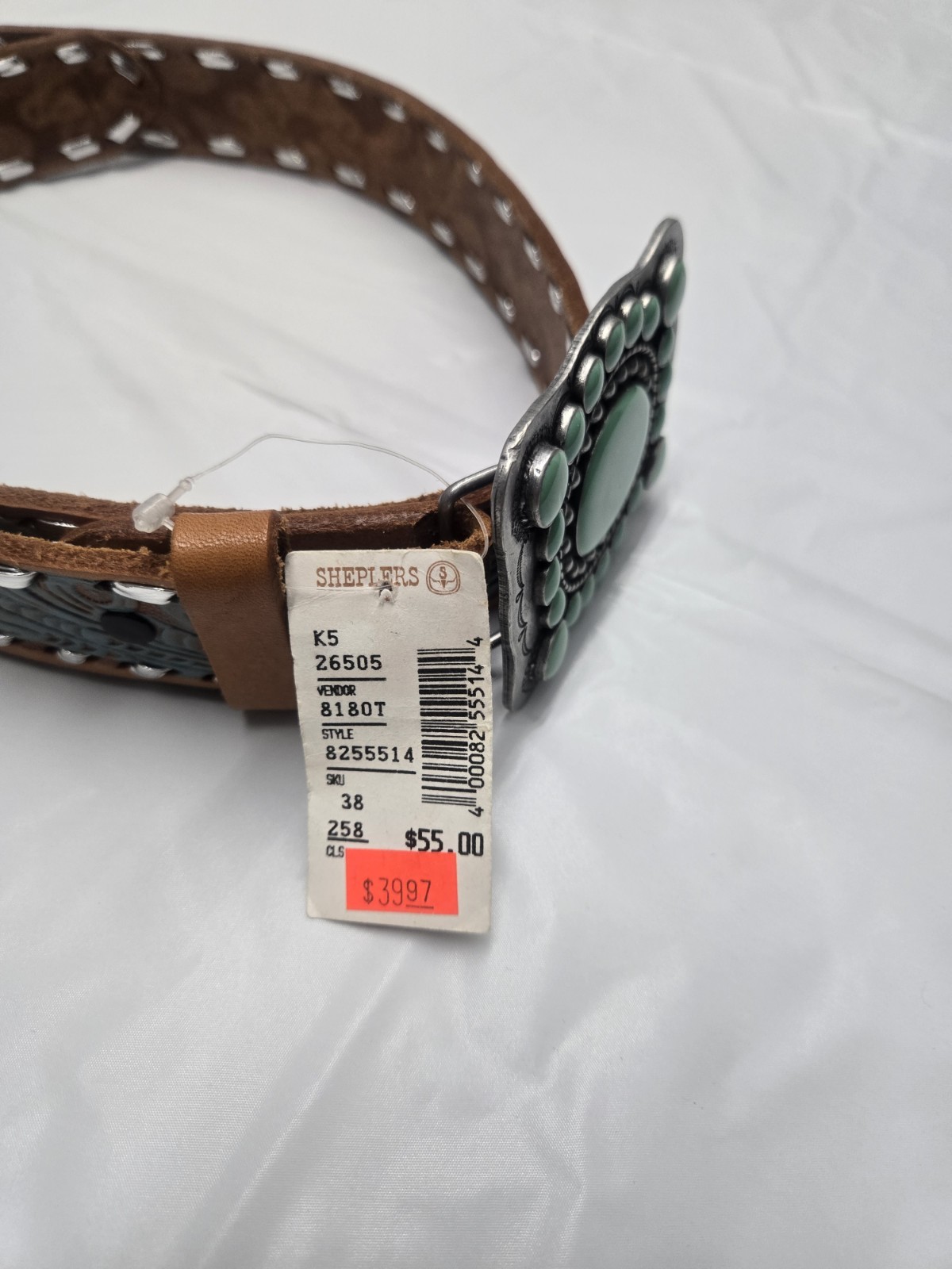 Krazy Cow Leather Belt With Faux Turquoise Buckle, Style 8180T