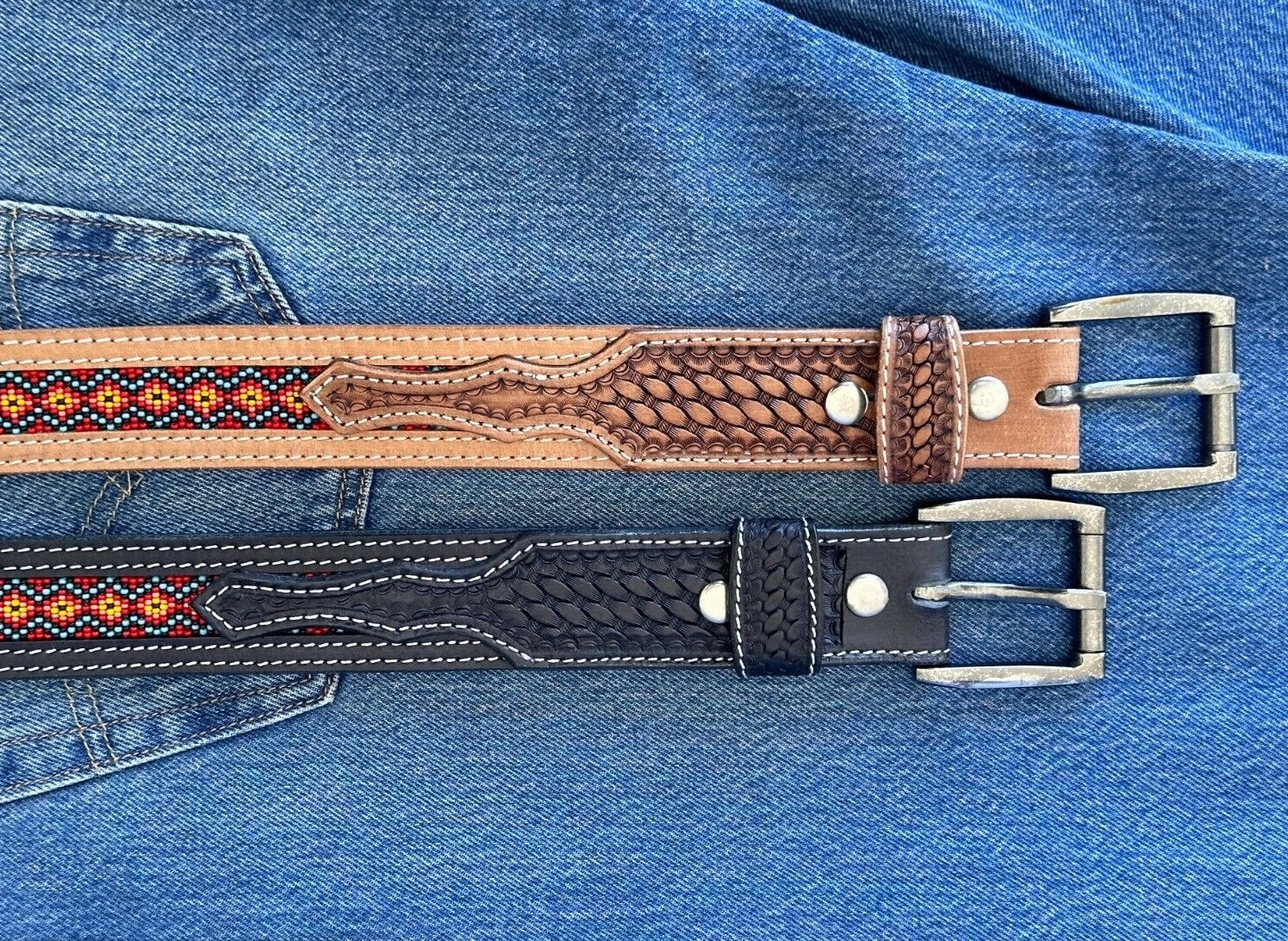 Western Belt Handmade Embossed Full Grain Leather Heavy Duty With Removal Buckle
