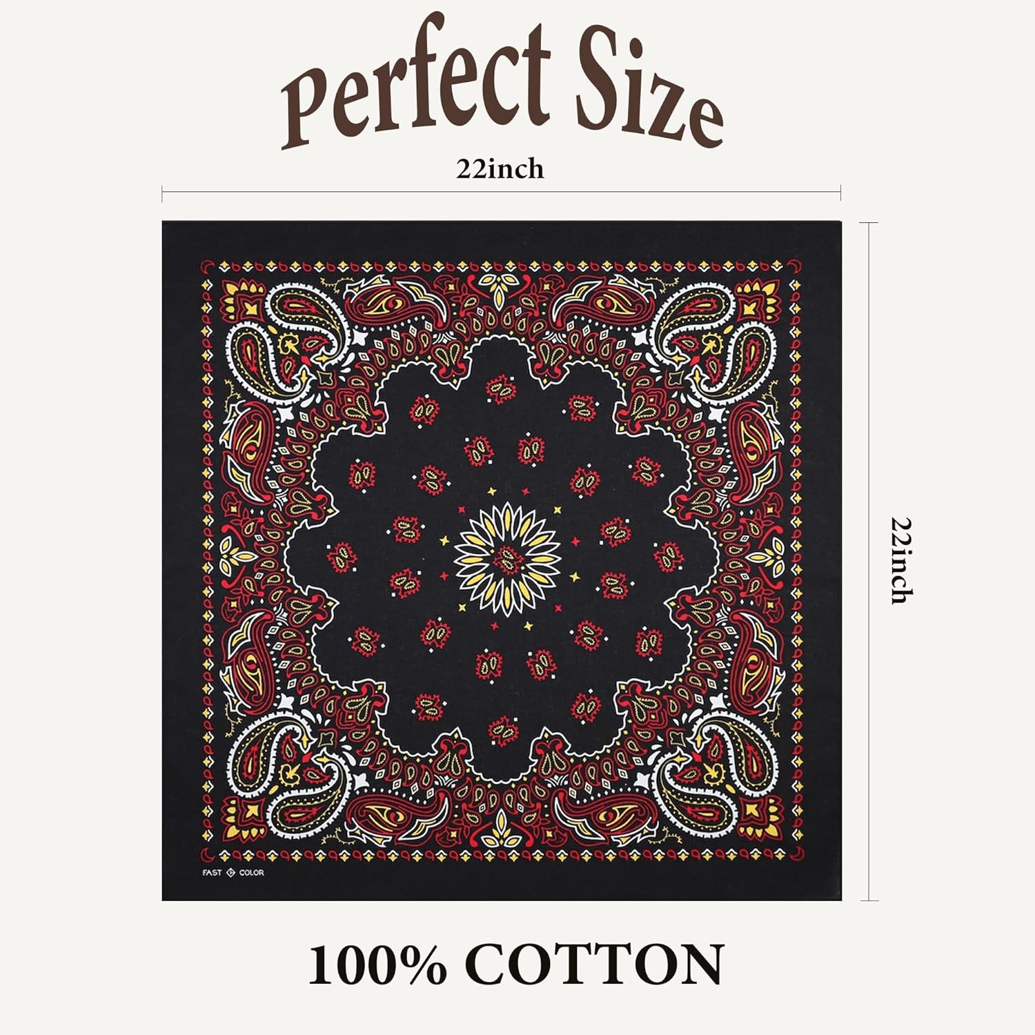 100% Cotton Bandanas for Men and Women，Paisley and Designer Bandana ，22 x 22
