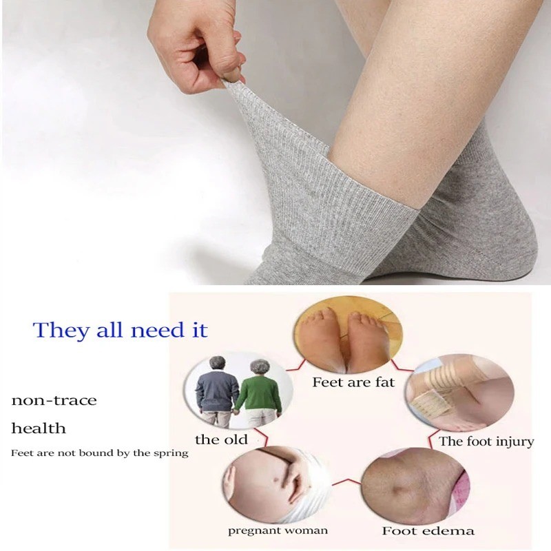 5 Pairs Diabetic Socks Loose Top Non-Binding Cotton Comfort Wide Fit Breathable