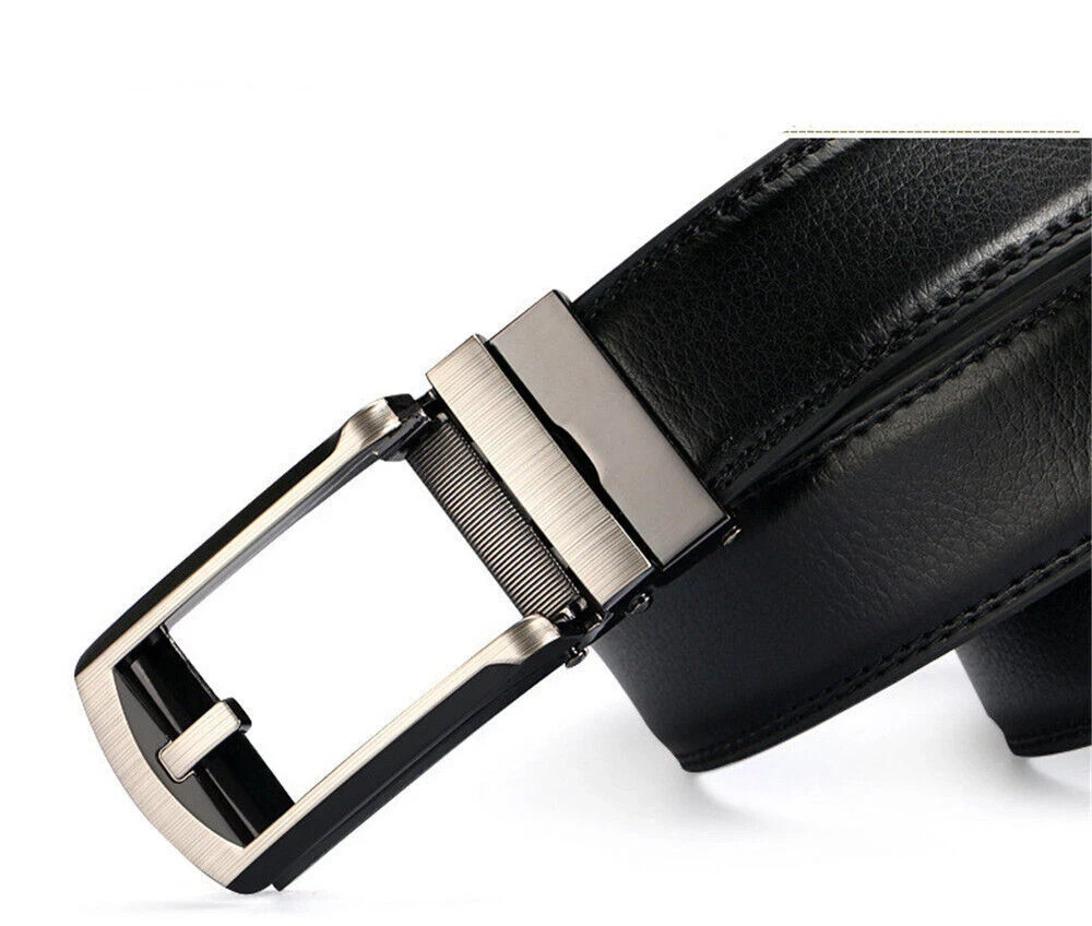 28″-50″ Men’s Leather Ratchet Dress Belts Automatic Buckle Click Sliding Belt