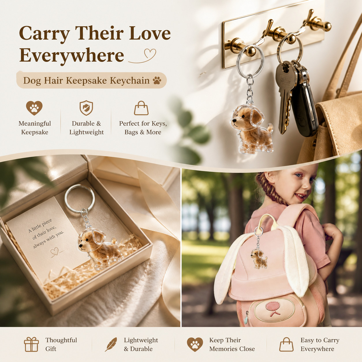 Dog Hair Collector Keychain Charm Memorial Storage Box, Pet Hair Keepsake