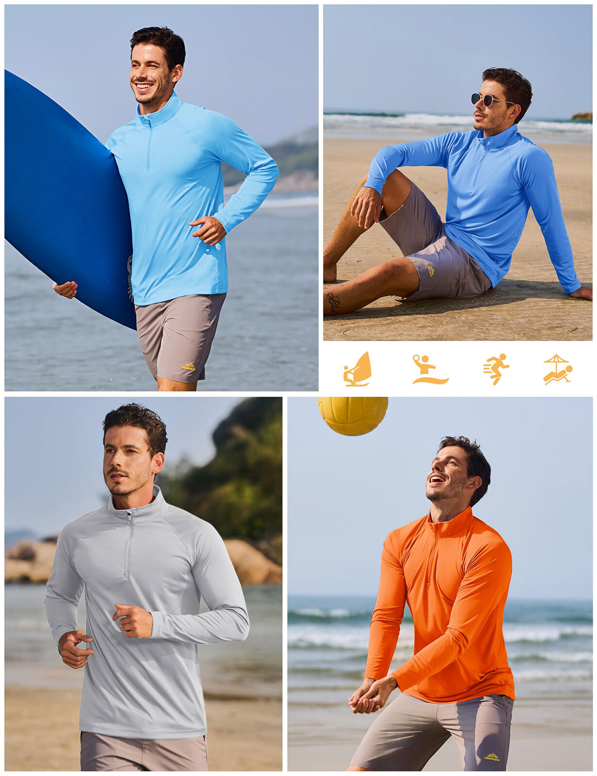 UPF50+ Men’s 1/4 Zip Sun Block UV Shirts Long Sleeve Performance Fishing T-Shirt