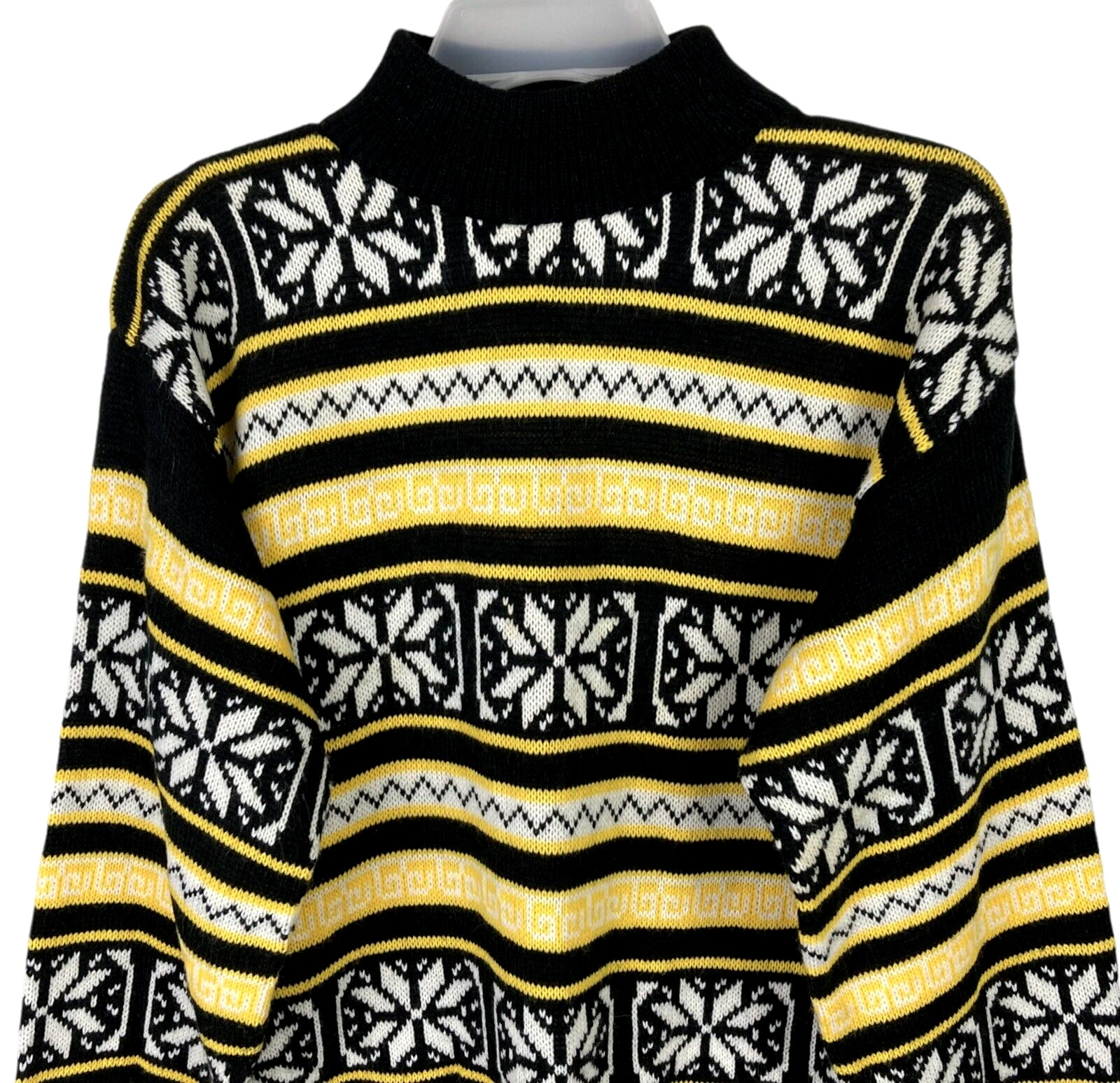 Vtg World Trade Knits Fair Isle Sweater Mock Neck Women’s S Acrylic Yellow Black