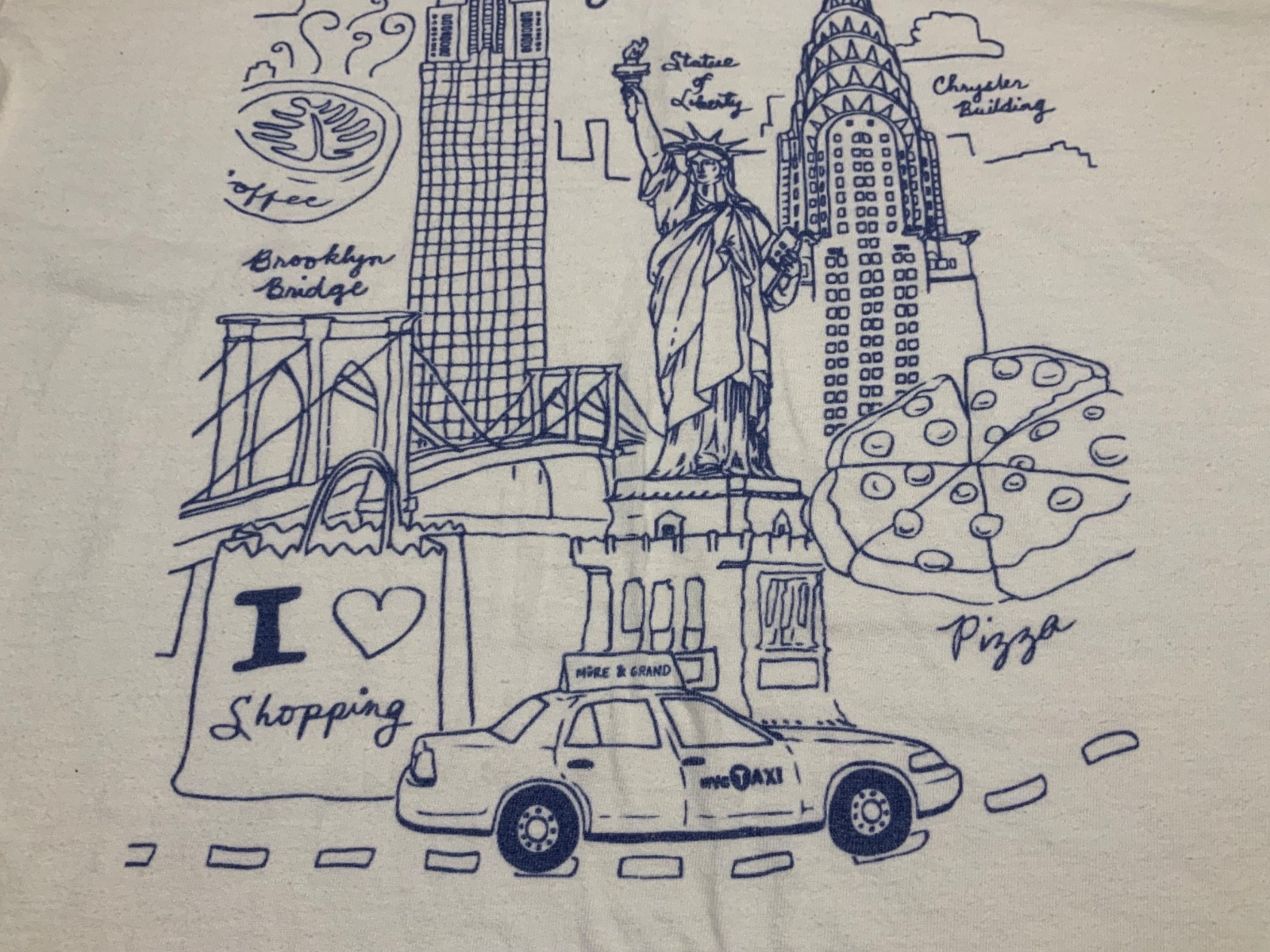 Rare New York Graphic White Tshirt Tee Blue Print Women’s Medium 100% Cotton