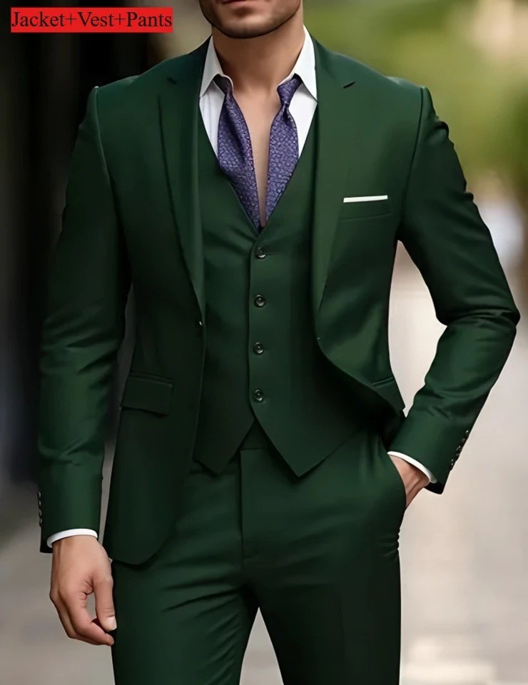 Men’s 3-Piece Slim Fit Suit Set Formal Wedding Business Party Blazer Vest Pant