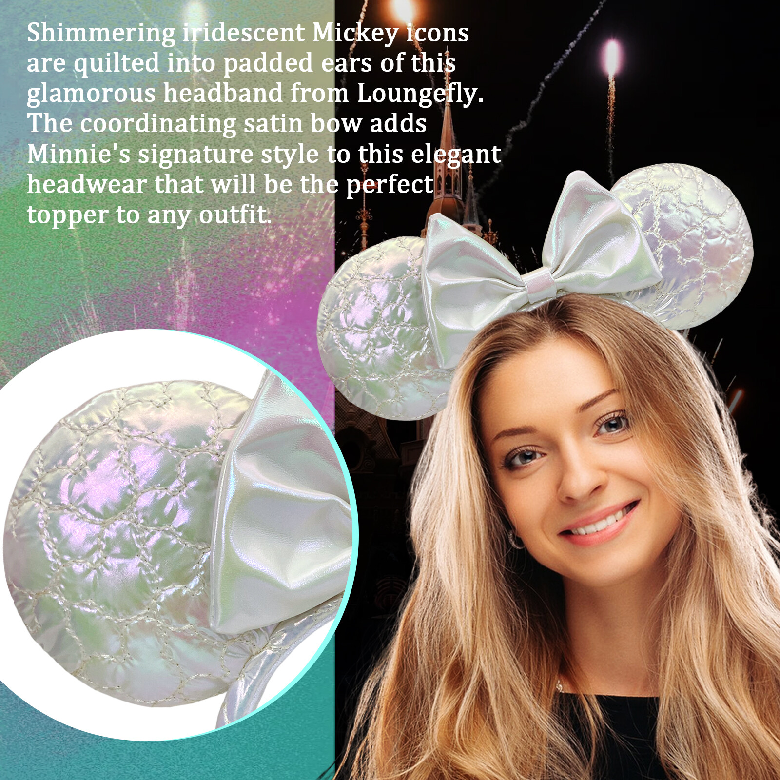 Disney-Parks White Synthetic Leather Loungefly Minnie Ears Mickey Mouse Headband