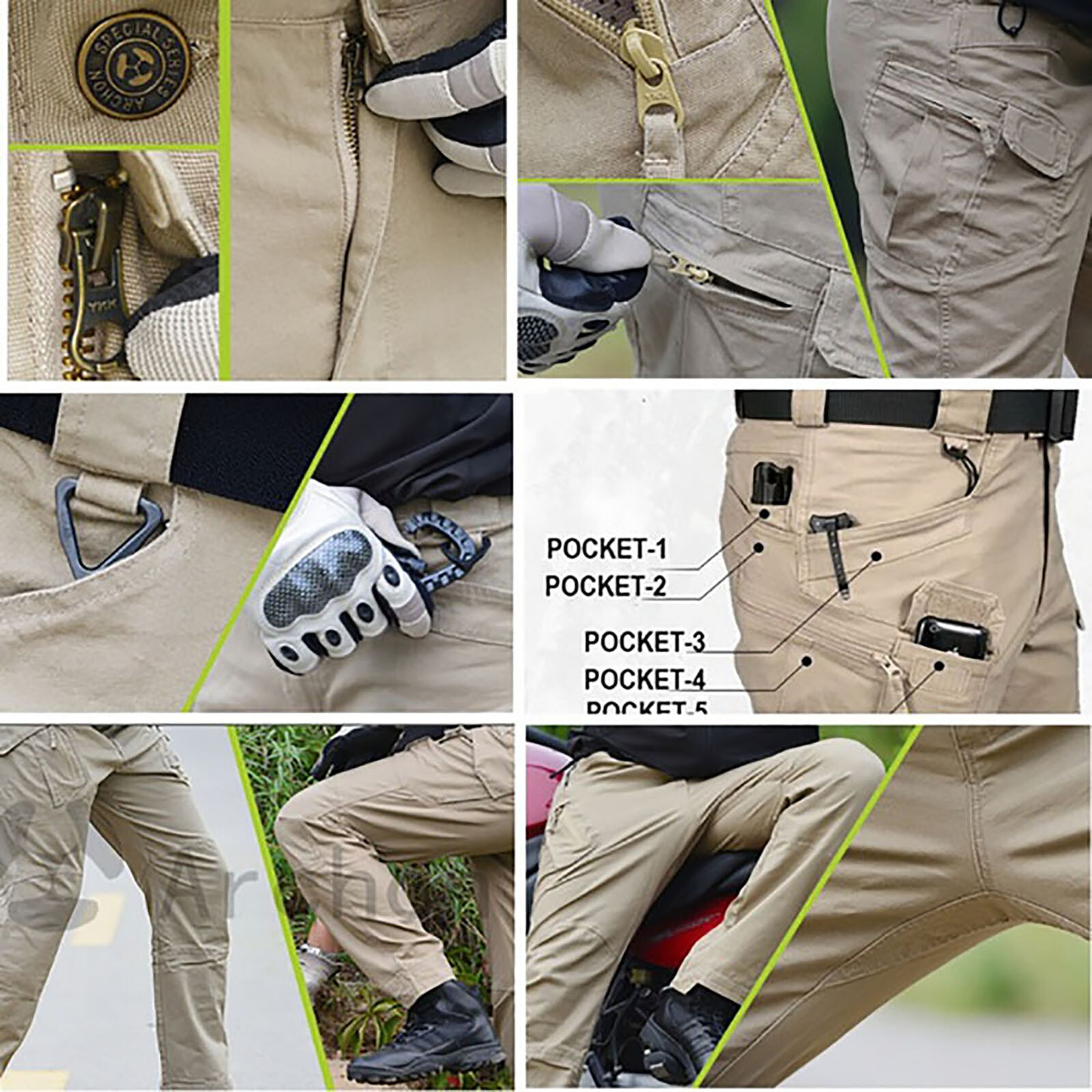 Mens Cargo Pants Work Combat Pants Outdoor Hiking Waterproof Trousers Tactical