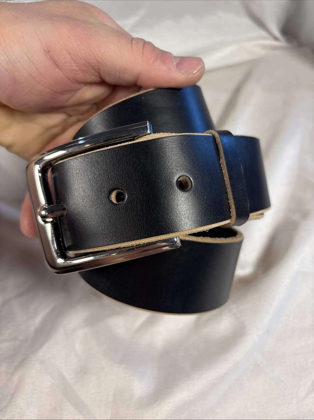 Natural Horween Chromexcel Handmade Leather Belt 1.5 Inch Raw Edge Silver Buckle