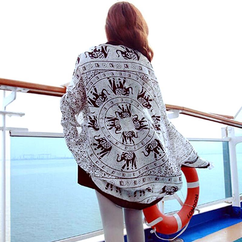 Ethnic Print Cotton Linen Scarf Shawl Wrap Large Cover for Summer Beach Sun