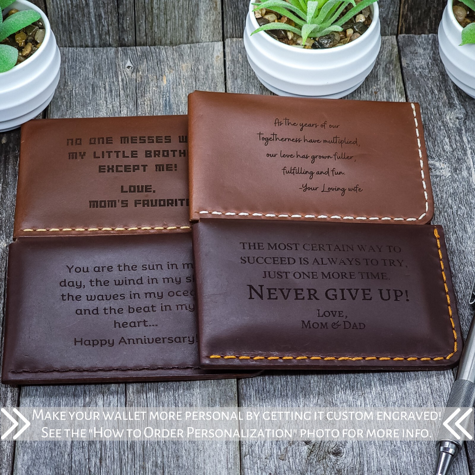 Compact Cards Holder Wallet Front Pocket Snap Leather Wallet Case Gift Engraving